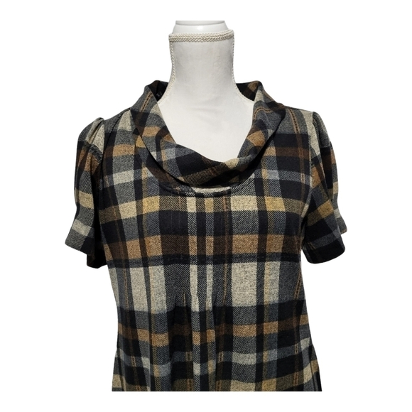 Christopher & Banks Dress Plaid Shift Short-Sleeve Brown Size 14 Plaid Pleats - Picture 4 of 9